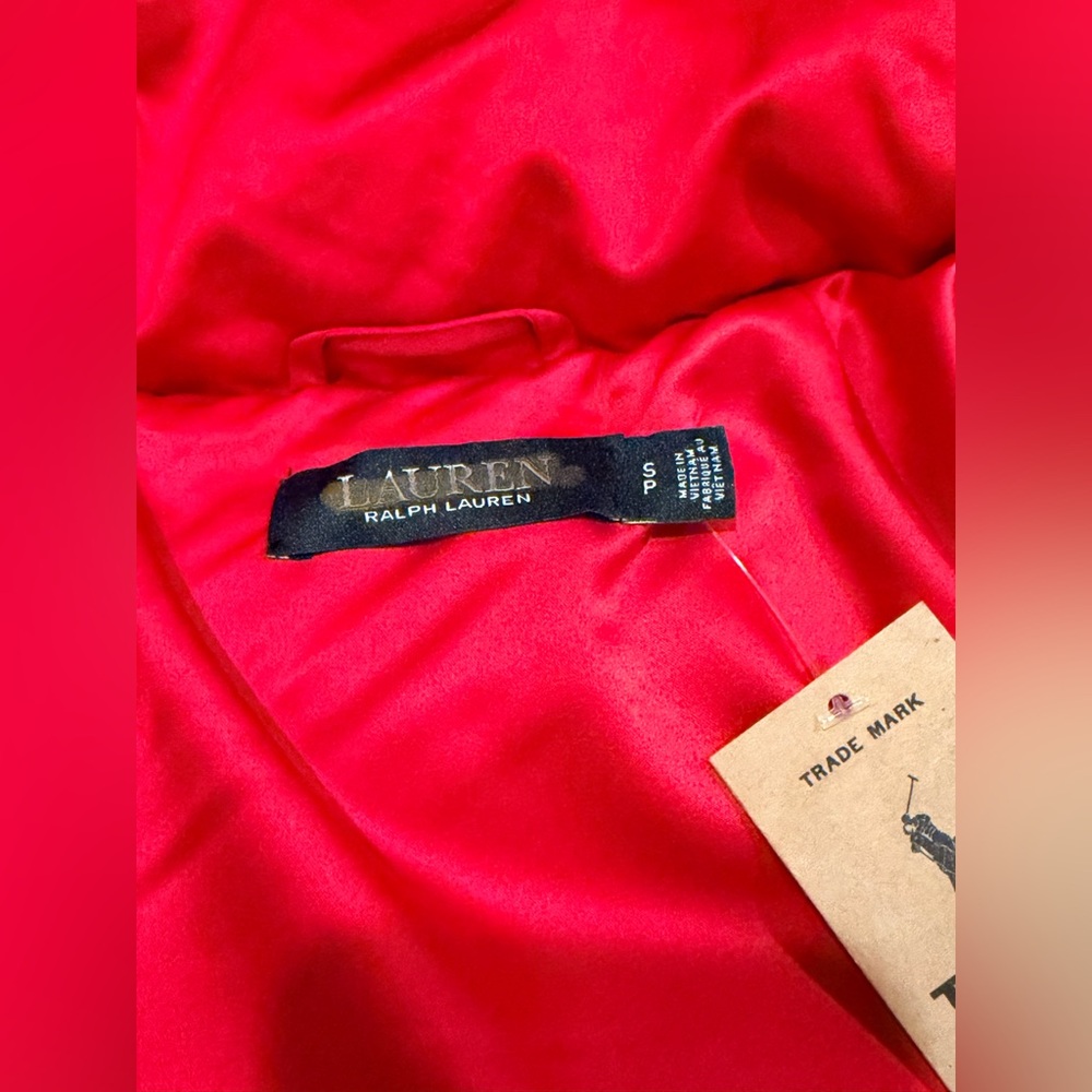 LAUREN RALPH LAUREN Womens Red Stand Collar Cinched Waist Puffer Jacket Size S - Picture 13 of 16